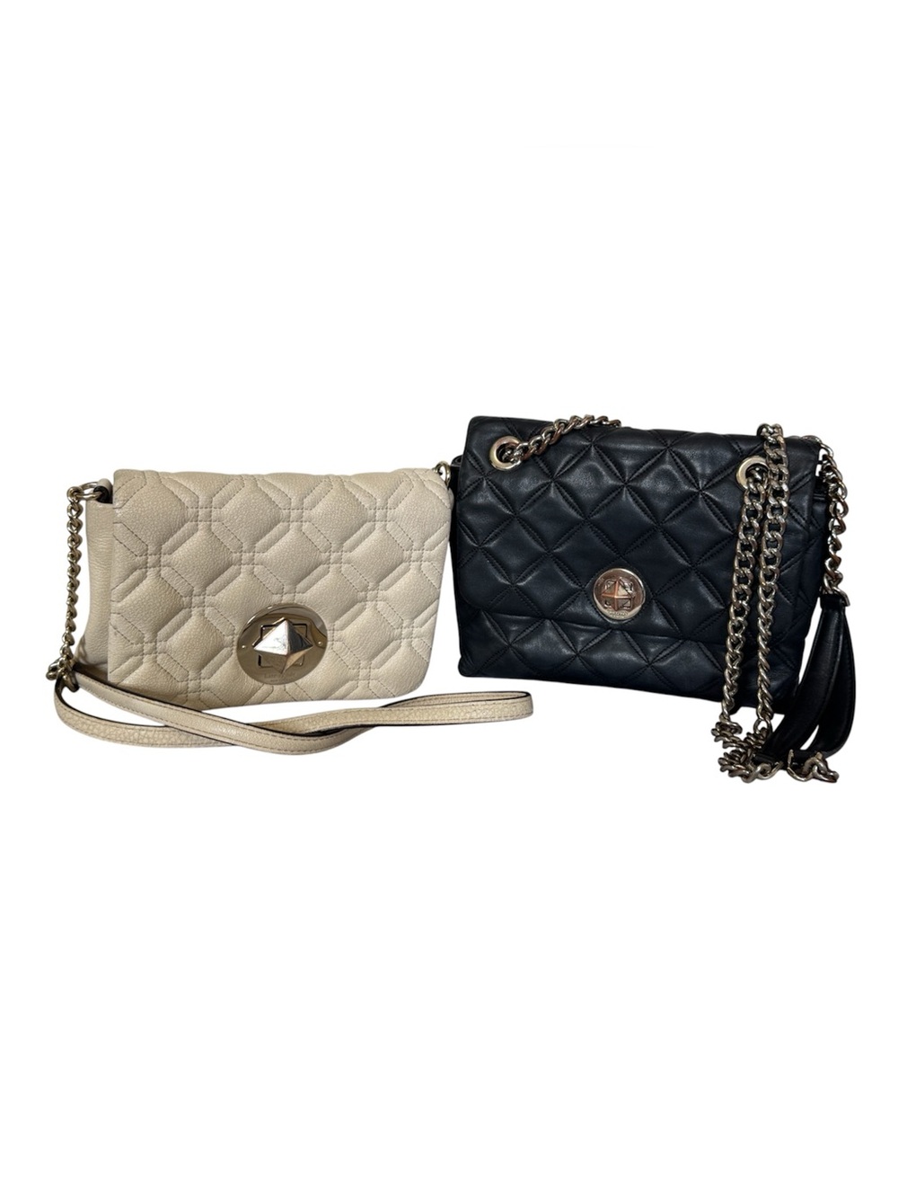 LOT OF 2 Kate Spade Astor Court Naomi Quilted Leather Crossbody Bags Black Cream
